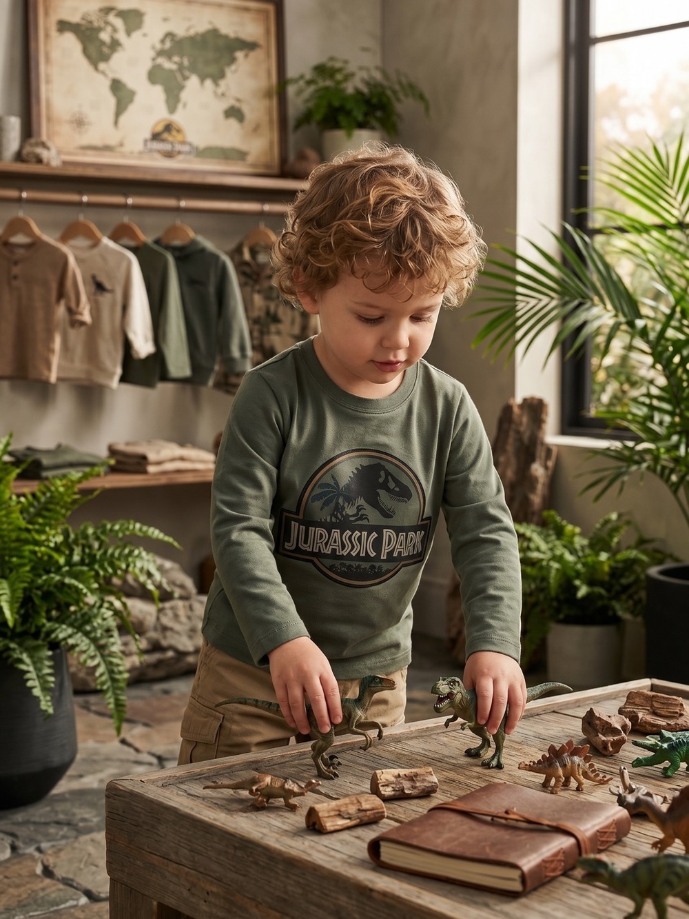 Jurassic Park Boys' Long-Sleeve Holographic Graphic Tee - Olive Green